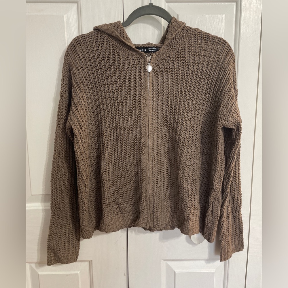 SHEIN Hooded Zip Front Cardigan